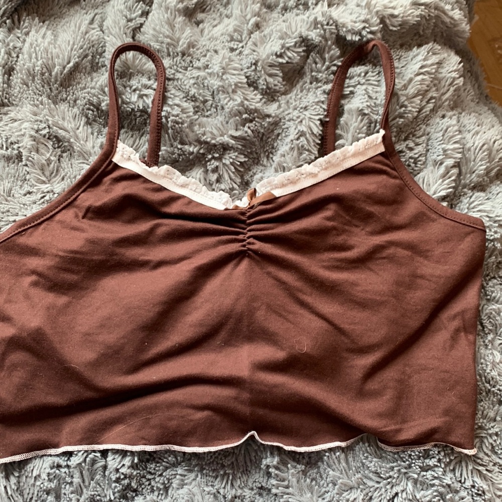 Brown tank top with lace trim